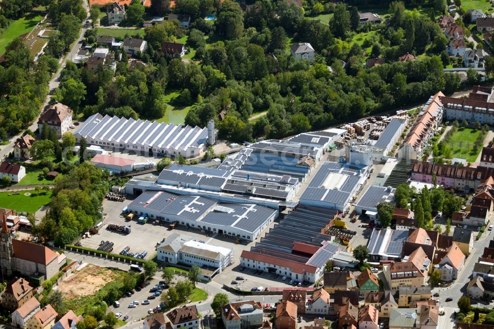 Aerial image Roth - Building and production halls on the premises of BAYERISCHE KABELWERKE AG in the Otto-Schrimpff-Strasse in Roth in the state Bavaria, Germany