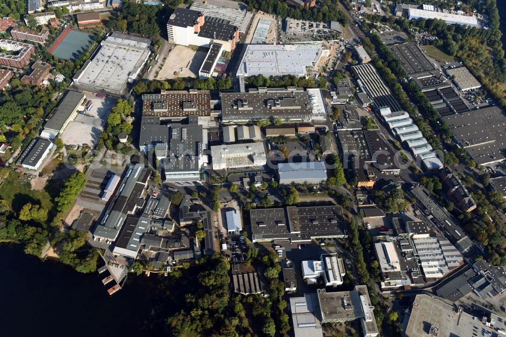 Berlin from above - Factory area of the Bayerische Motoren Werke of BMW AG motorcycle plant at the Juliusturm in the district of Spandau in Berlin, Germany