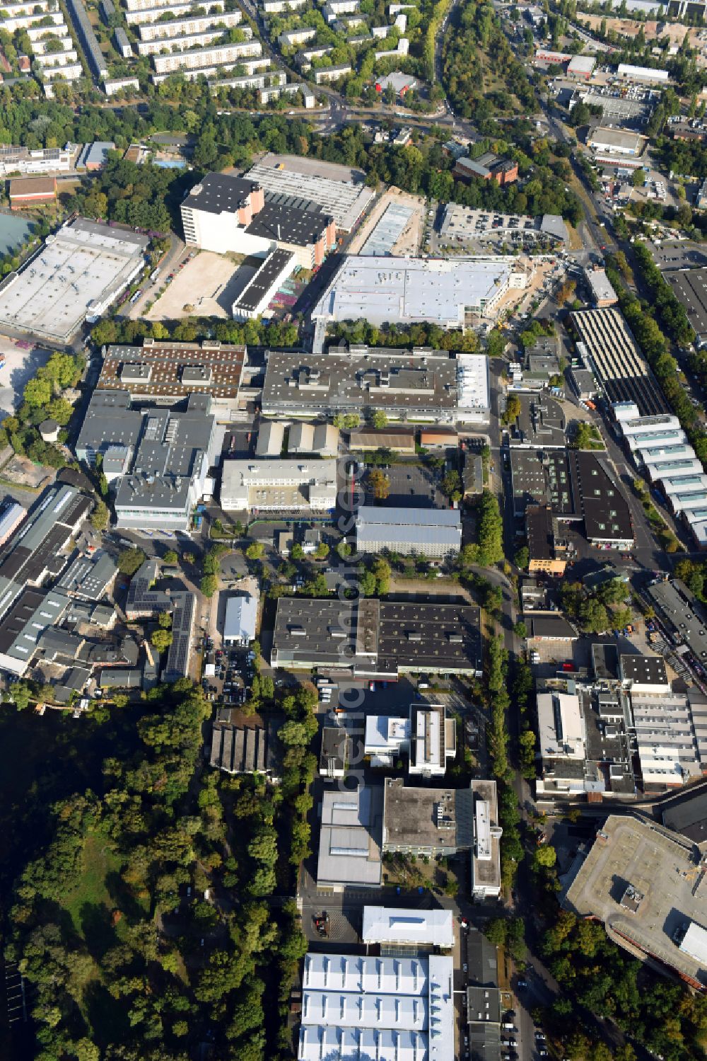 Berlin from the bird's eye view: Factory area of the Bayerische Motoren Werke of BMW AG motorcycle plant at the Juliusturm in the district of Spandau in Berlin, Germany