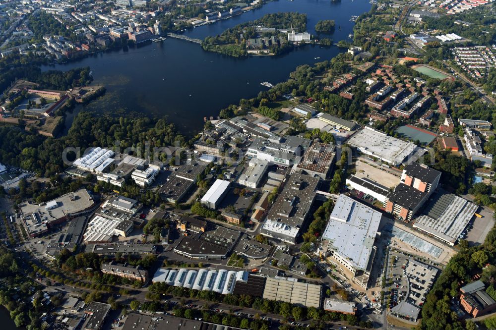 Berlin from above - Factory area of the Bayerische Motoren Werke of BMW AG motorcycle plant at the Juliusturm in the district of Spandau in Berlin, Germany