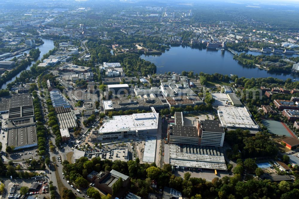 Berlin from above - Factory area of the Bayerische Motoren Werke of BMW AG motorcycle plant at the Juliusturm in the district of Spandau in Berlin, Germany