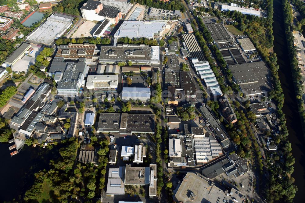 Berlin from the bird's eye view: Factory area of the Bayerische Motoren Werke of BMW AG motorcycle plant at the Juliusturm in the district of Spandau in Berlin, Germany