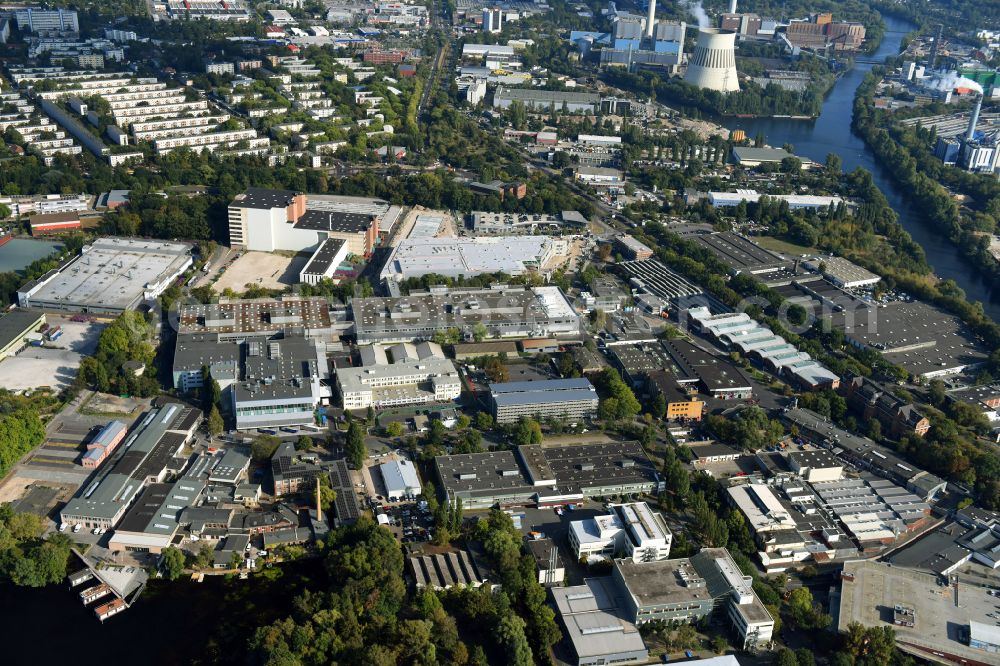 Berlin from above - Factory area of the Bayerische Motoren Werke of BMW AG motorcycle plant at the Juliusturm in the district of Spandau in Berlin, Germany