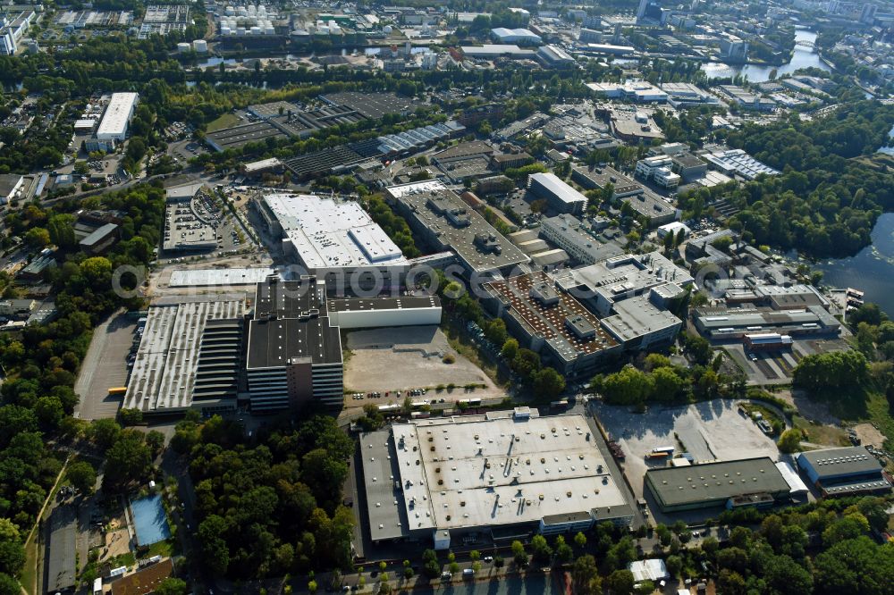 Berlin from above - Factory area of the Bayerische Motoren Werke of BMW AG motorcycle plant at the Juliusturm in the district of Spandau in Berlin, Germany