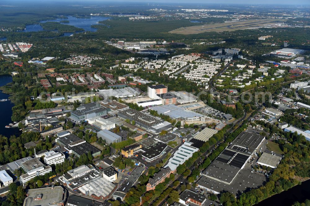 Berlin from above - Factory area of the Bayerische Motoren Werke of BMW AG motorcycle plant at the Juliusturm in the district of Spandau in Berlin, Germany