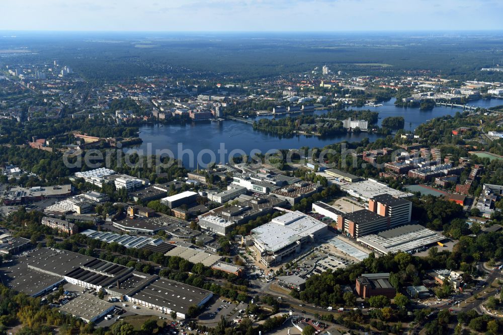 Aerial image Berlin - Factory area of the Bayerische Motoren Werke of BMW AG motorcycle plant at the Juliusturm in the district of Spandau in Berlin, Germany