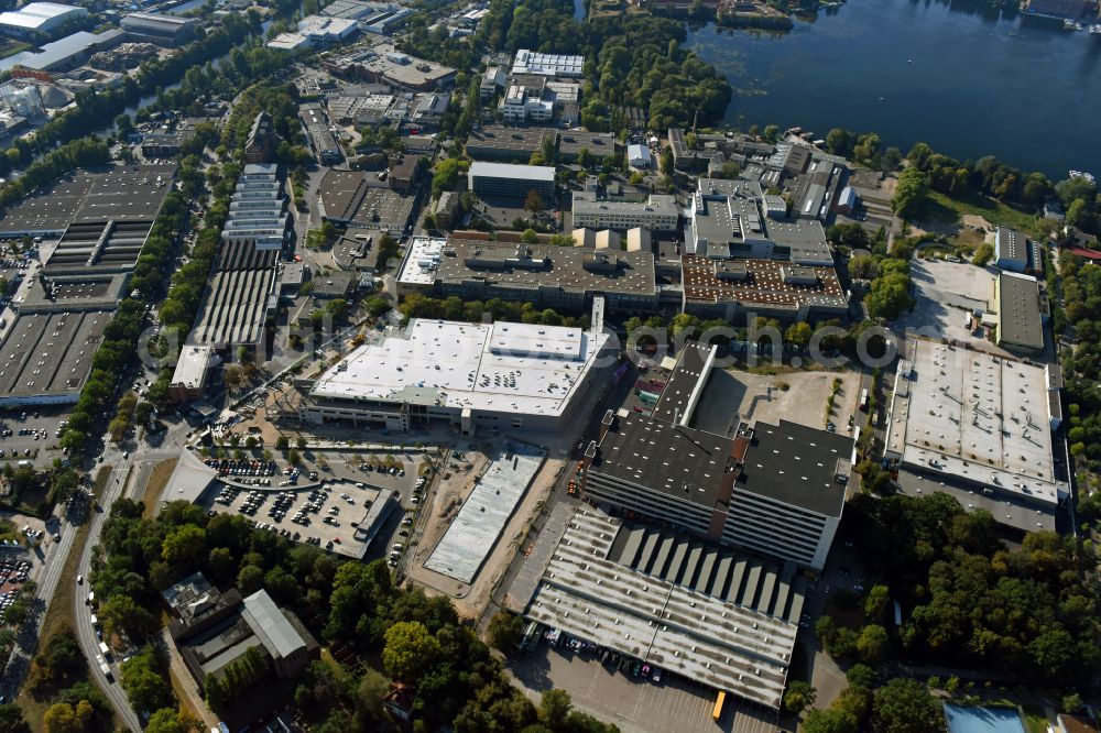 Berlin from above - Factory area of the Bayerische Motoren Werke of BMW AG motorcycle plant at the Juliusturm in the district of Spandau in Berlin, Germany