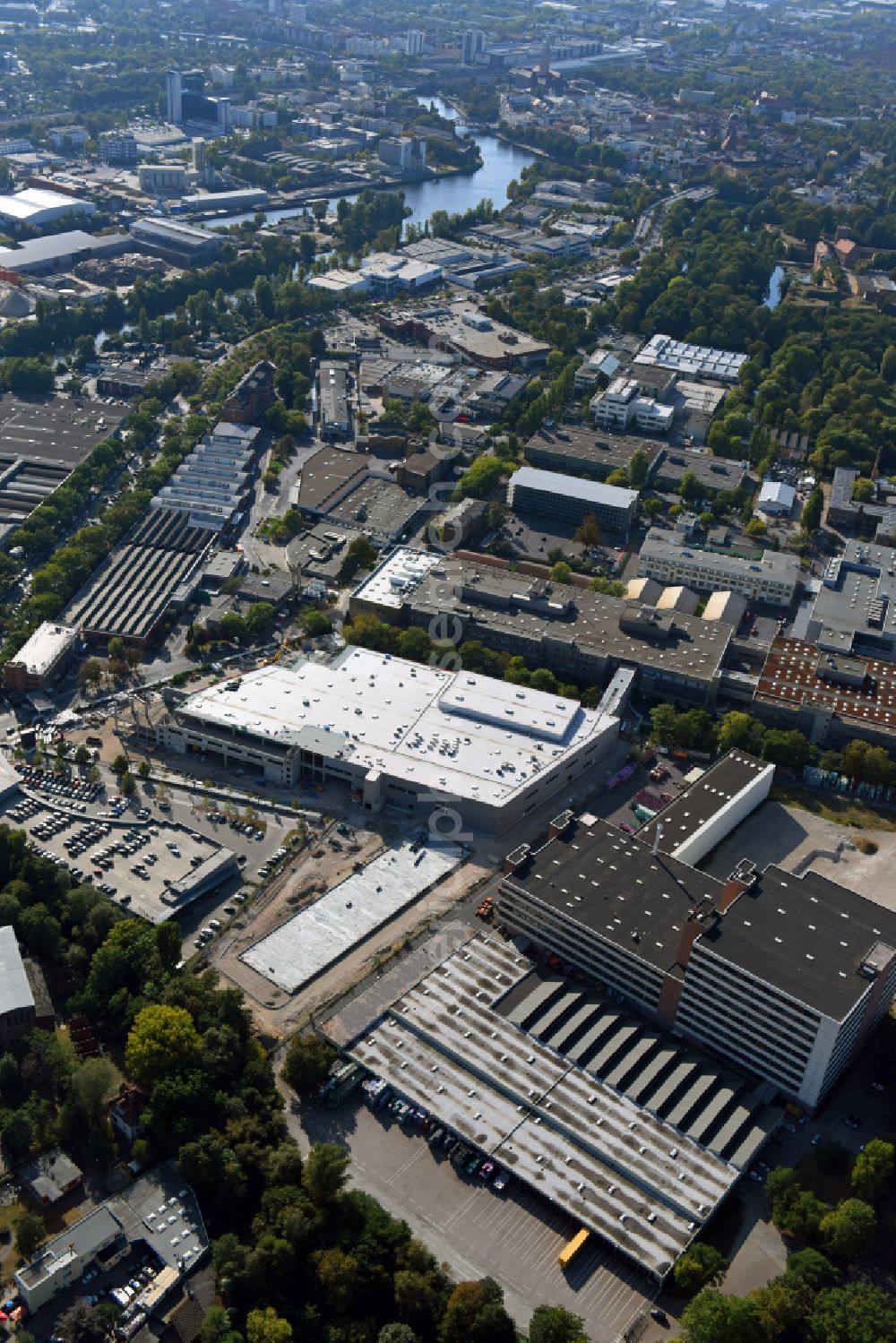 Berlin from the bird's eye view: Factory area of the Bayerische Motoren Werke of BMW AG motorcycle plant at the Juliusturm in the district of Spandau in Berlin, Germany