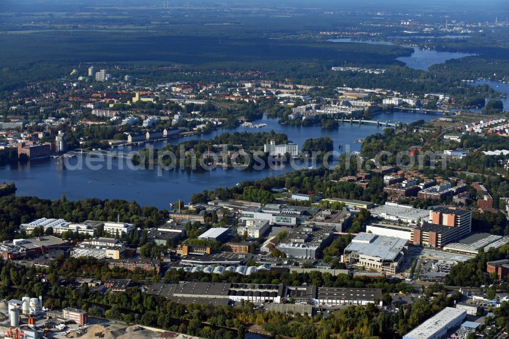 Berlin from above - Factory area of the Bayerische Motoren Werke of BMW AG motorcycle plant at the Juliusturm in the district of Spandau in Berlin, Germany