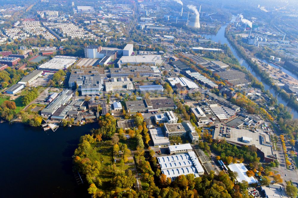 Berlin from the bird's eye view: Factory area of the Bayerische Motoren Werke of BMW AG motorcycle plant at the Juliusturm in the district of Spandau in Berlin, Germany