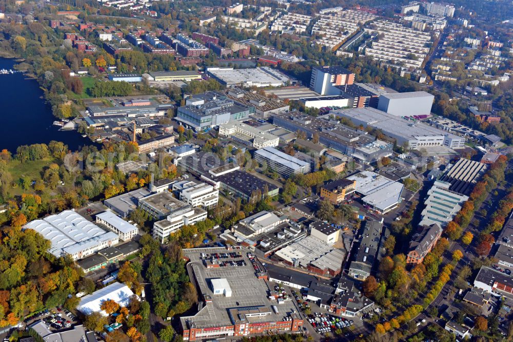 Berlin from above - Factory area of the Bayerische Motoren Werke of BMW AG motorcycle plant at the Juliusturm in the district of Spandau in Berlin, Germany