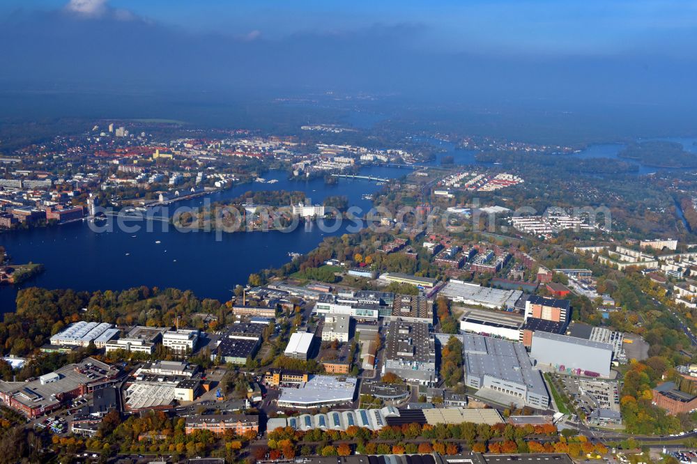 Berlin from the bird's eye view: Factory area of the Bayerische Motoren Werke of BMW AG motorcycle plant at the Juliusturm in the district of Spandau in Berlin, Germany