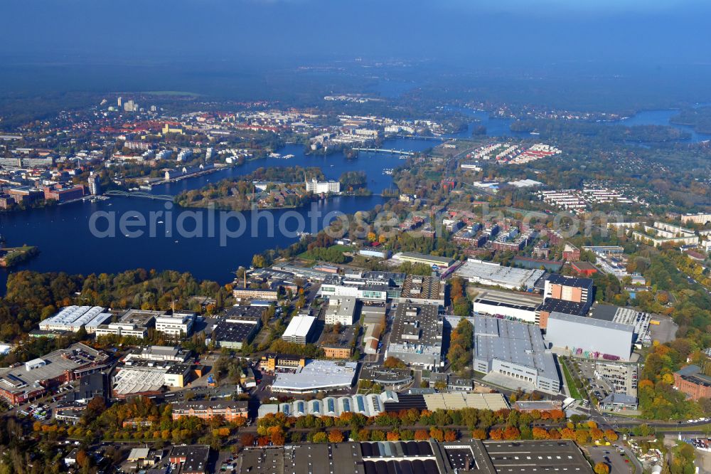 Aerial image Berlin - Factory area of the Bayerische Motoren Werke of BMW AG motorcycle plant at the Juliusturm in the district of Spandau in Berlin, Germany