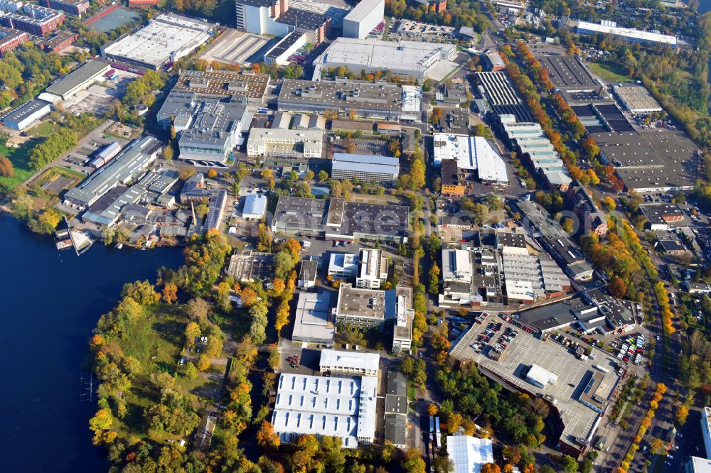 Berlin from above - Factory area of the Bayerische Motoren Werke of BMW AG motorcycle plant at the Juliusturm in the district of Spandau in Berlin, Germany