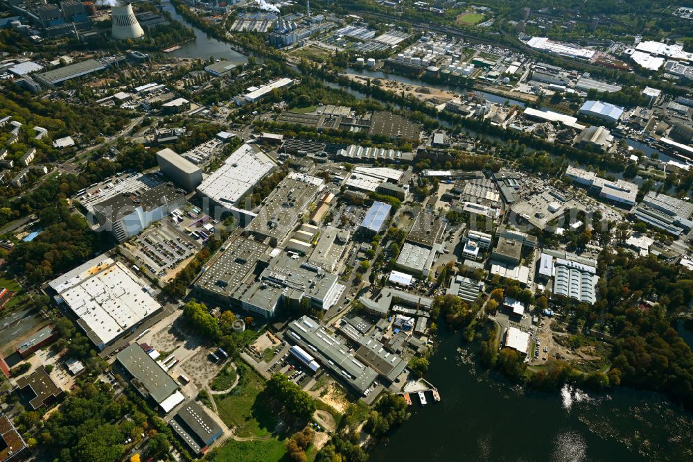 Berlin from above - Factory area of the Bayerische Motoren Werke of BMW AG motorcycle plant at the Juliusturm in the district of Spandau in Berlin, Germany