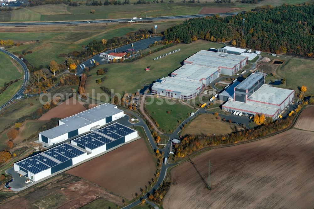 Aerial photograph Burghaslach - Building and production halls on the premises of BIG-SPIELWARENFABRIK GmbH & Co. KG on Ernst A.-Bettag-Allee in Burghaslach in the state Bavaria, Germany