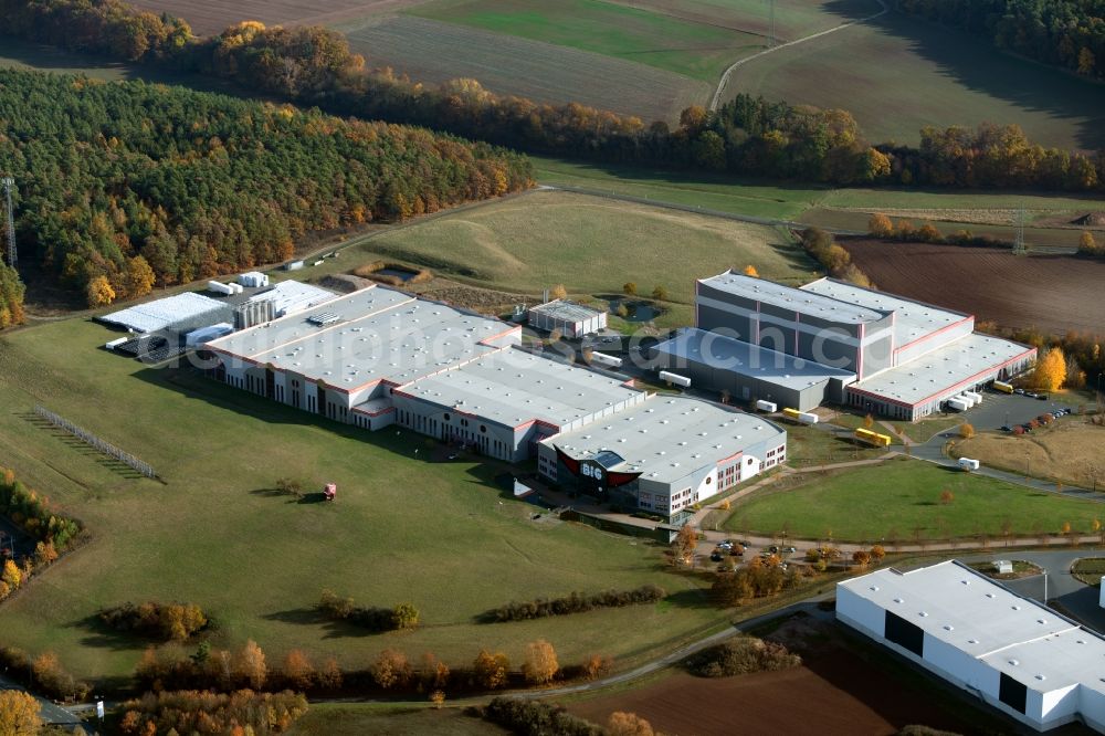 Aerial photograph Burghaslach - Building and production halls on the premises of BIG-SPIELWARENFABRIK GmbH & Co. KG on Ernst A.-Bettag-Allee in Burghaslach in the state Bavaria, Germany