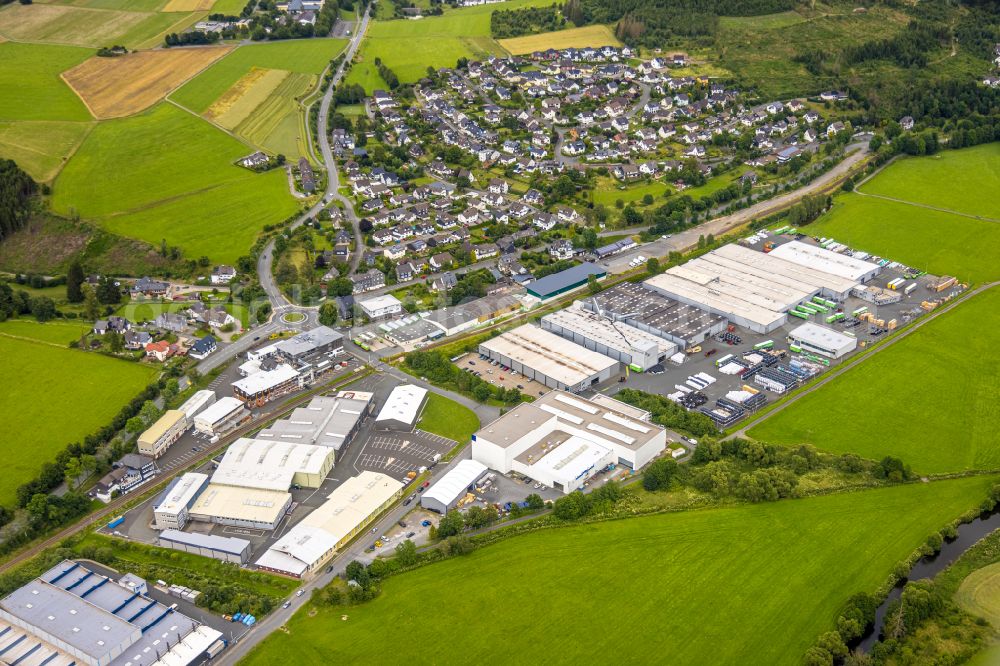 Aerial photograph Bad Berleburg - Building and production halls on the premises der BIKAR-METALLE GmbH on Industriestrasse in the district Am Stoeppelsweg in Bad Berleburg in the state North Rhine-Westphalia, Germany