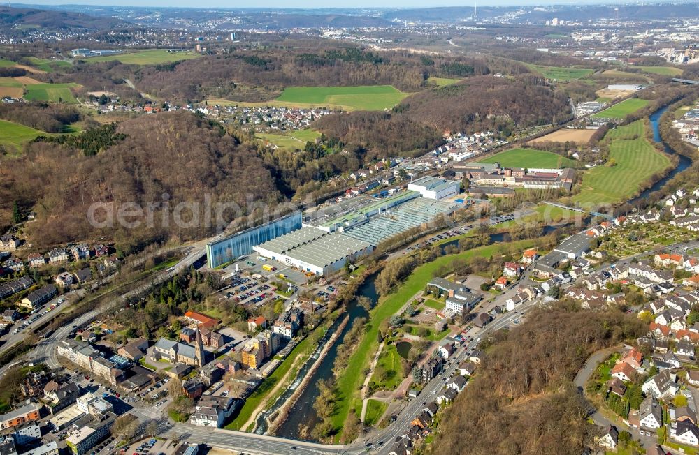 Hagen from above - Building and production halls on the premises of Bilstein Handel KG Im Weinhof in the district Hohenlimburg in Hagen in the state North Rhine-Westphalia