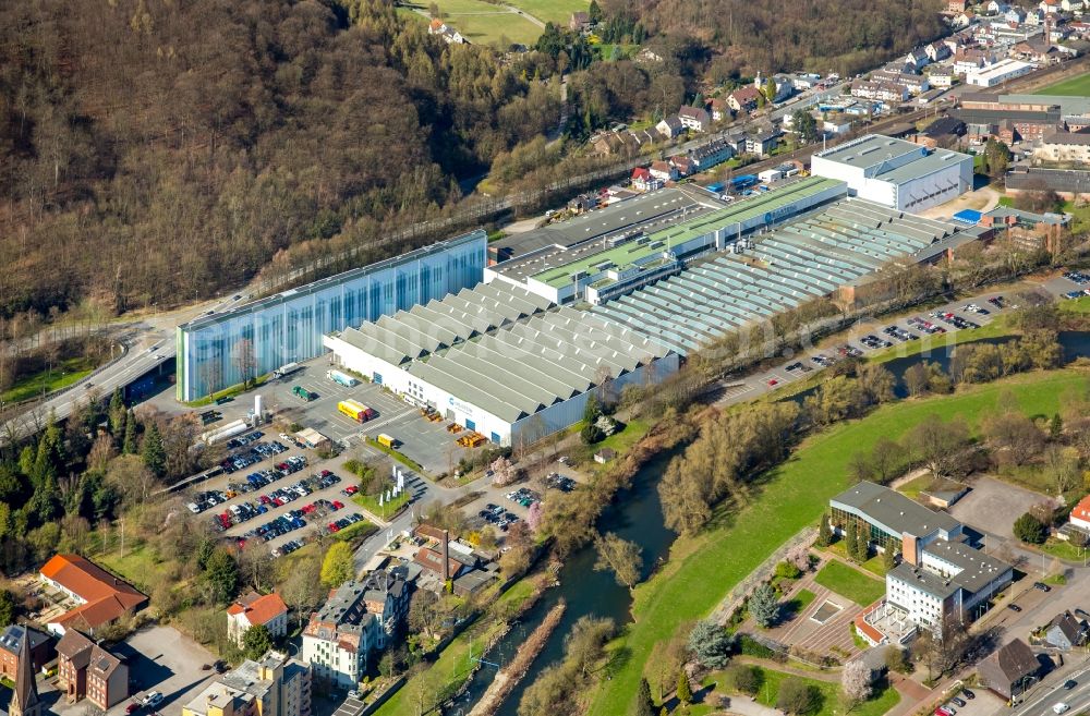 Aerial image Hagen - Building and production halls on the premises of Bilstein Handel KG Im Weinhof in the district Hohenlimburg in Hagen in the state North Rhine-Westphalia