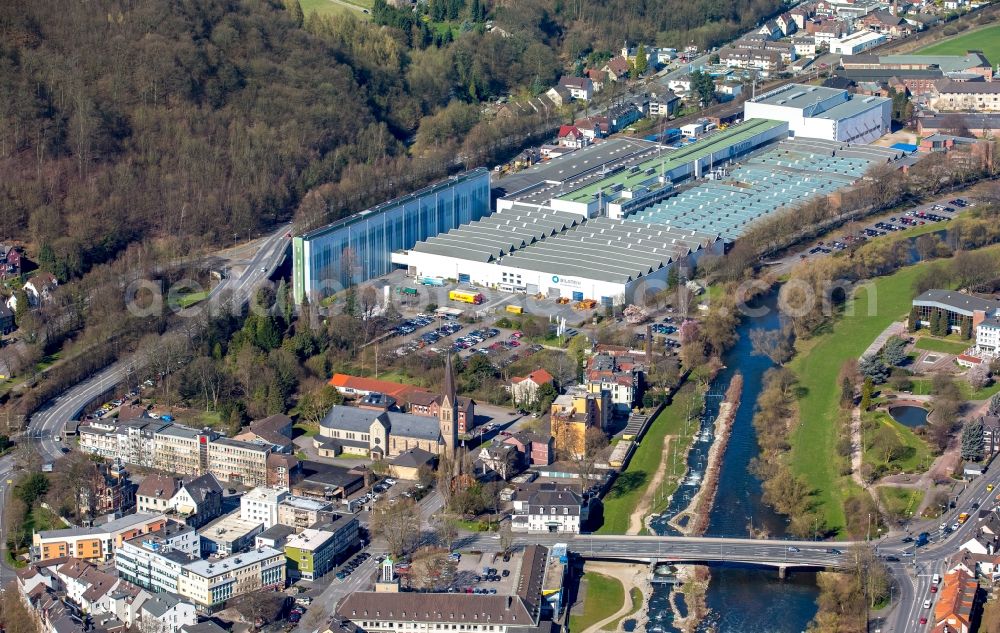 Hagen from above - Building and production halls on the premises of Bilstein Handel KG Im Weinhof in the district Hohenlimburg in Hagen in the state North Rhine-Westphalia