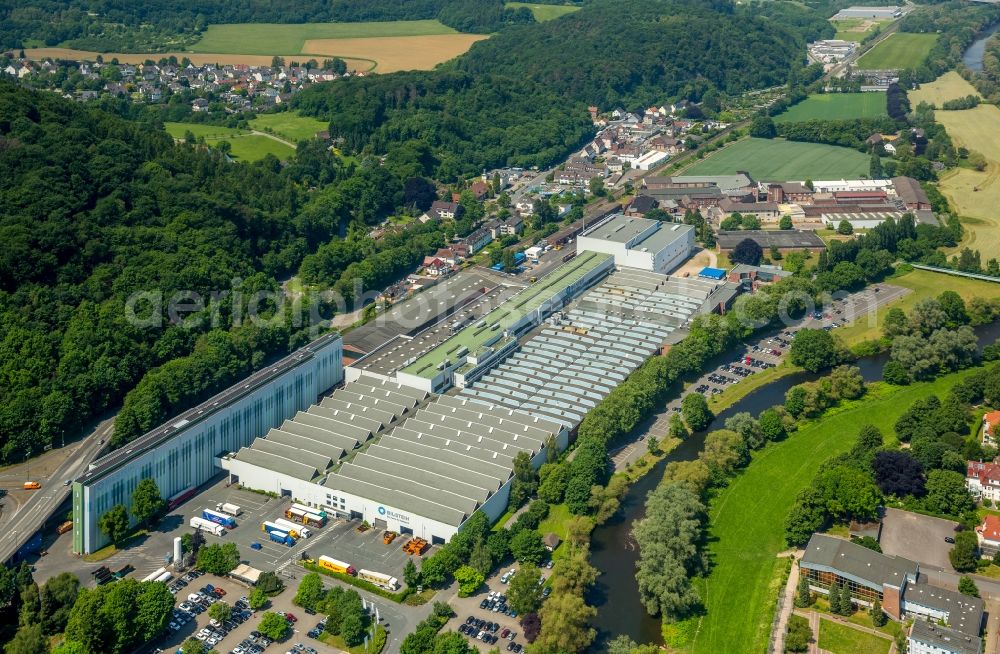 Hagen from above - Building and production halls on the premises of Bilstein Handel KG Im Weinhof in the district Hohenlimburg in Hagen in the state North Rhine-Westphalia