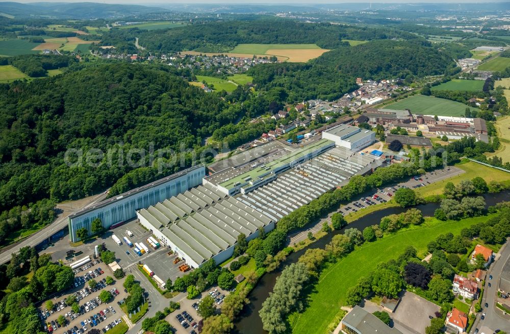 Aerial image Hagen - Building and production halls on the premises of Bilstein Handel KG Im Weinhof in the district Hohenlimburg in Hagen in the state North Rhine-Westphalia