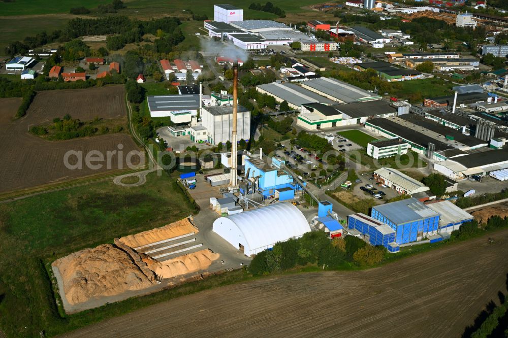 Hagenow from above - Building and production halls on the premises of biotherm Services GmbH in Hagenow in the state Mecklenburg - Western Pomerania, Germany