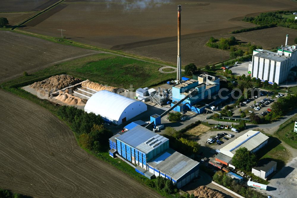 Hagenow from above - Building and production halls on the premises of biotherm Services GmbH in Hagenow in the state Mecklenburg - Western Pomerania, Germany