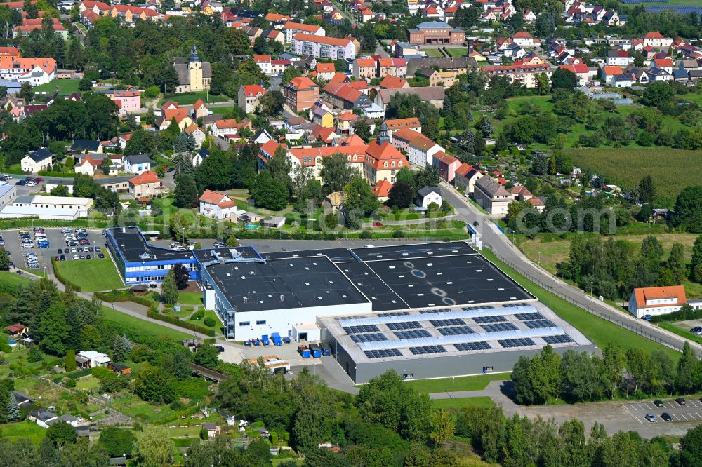 Aerial image Meuselwitz - Building and production halls on the premises of bluechip Computer AG on street Geschwister-Scholl-Strasse in Meuselwitz in the state Thuringia, Germany