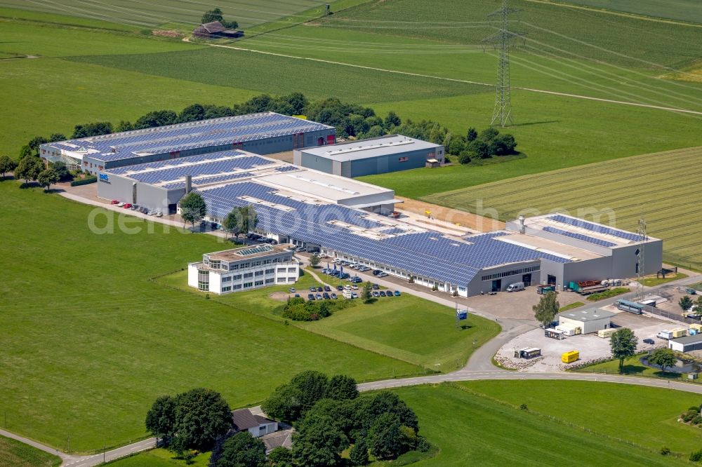 Aerial image Brilon - Building and production halls on the premises of BMS Briloner Montage- and Schluesselfertigbau GmbH in Brilon in the state North Rhine-Westphalia, Germany