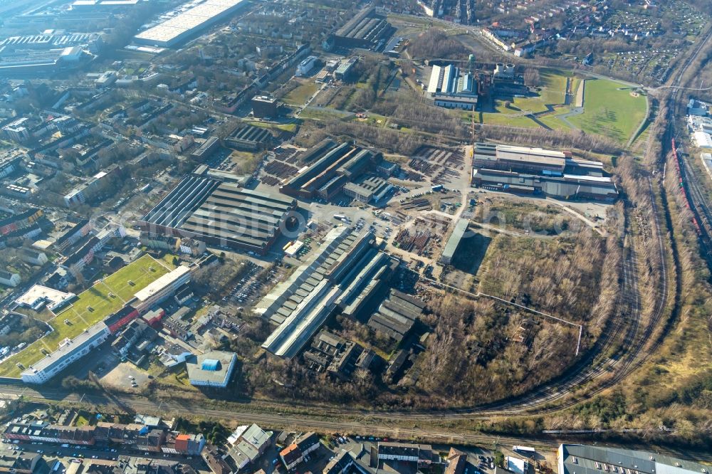 Bochum from above - Building and production halls on the premises of Bochumer Verein Verkehrstechnik GmbH on Alleestrasse in Bochum in the state North Rhine-Westphalia, Germany