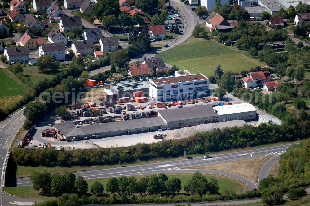 Tauberbischofsheim from the bird's eye view: Building and production halls on the premises of Boller-Bau GmbH Gruensfelof Str. in the district Distelhausen in Tauberbischofsheim in the state Baden-Wurttemberg, Germany