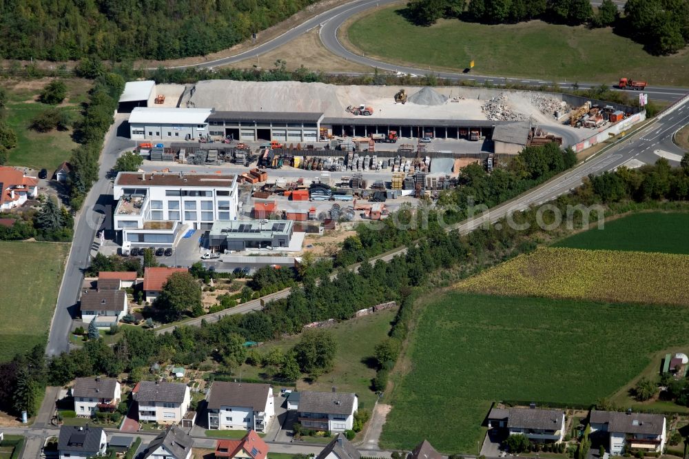 Tauberbischofsheim from above - Building and production halls on the premises of Boller-Bau GmbH Gruensfelof Str. in the district Distelhausen in Tauberbischofsheim in the state Baden-Wurttemberg, Germany