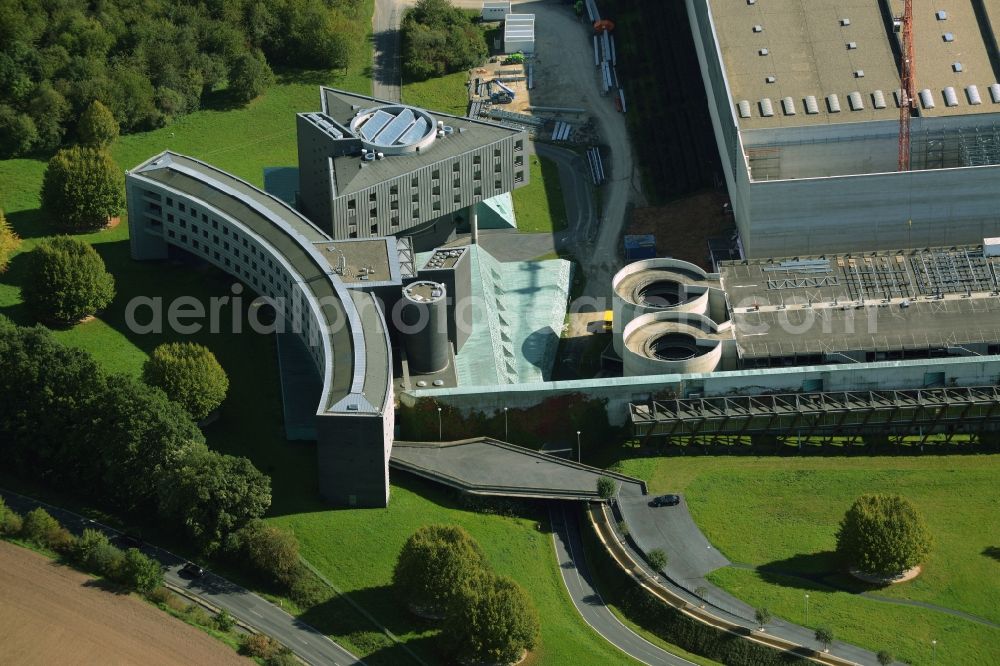 Melsungen from the bird's eye view: Building and production halls on the premises of B. Braun Melsungen AG in Melsungen in the state Hesse