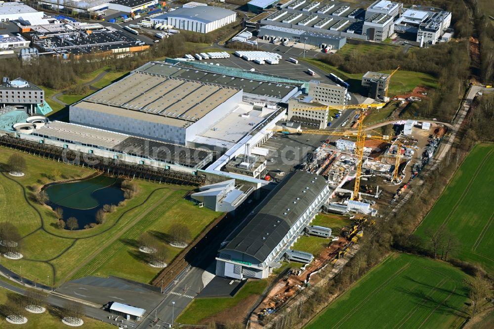 Melsungen from the bird's eye view: Building and production halls on the premises of B. Braun SE in Melsungen in the state Hesse