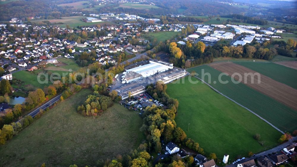 Königswinter from above - Building and production halls on the premises of BRUNE Sitzmoebel GmbH on Flurweg in the district Oberpleis in Koenigswinter in the state North Rhine-Westphalia, Germany