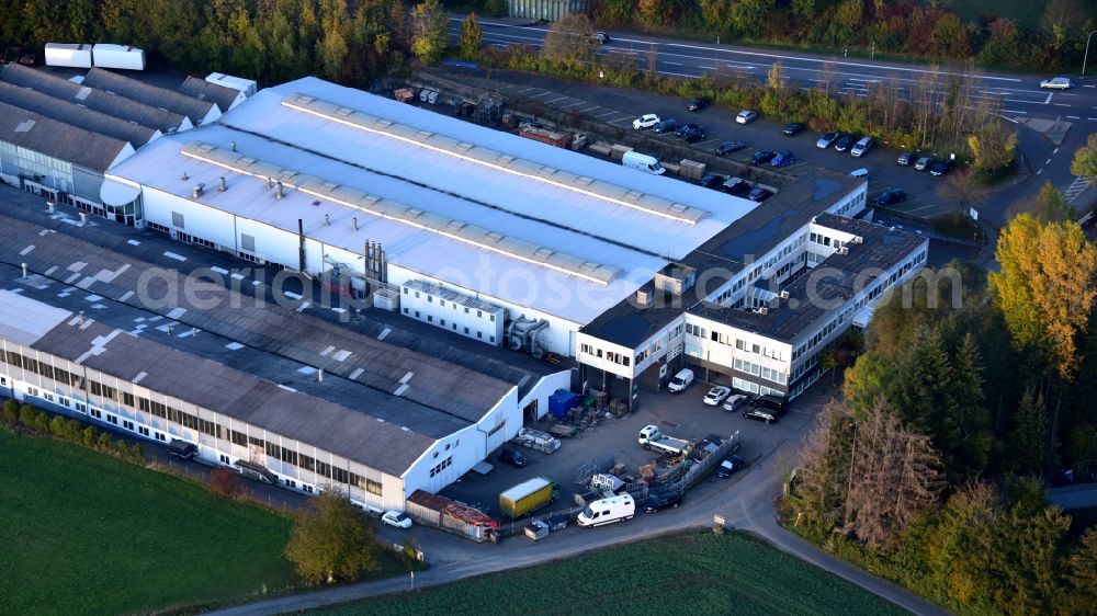 Königswinter from the bird's eye view: Building and production halls on the premises of BRUNE Sitzmoebel GmbH on Flurweg in the district Oberpleis in Koenigswinter in the state North Rhine-Westphalia, Germany