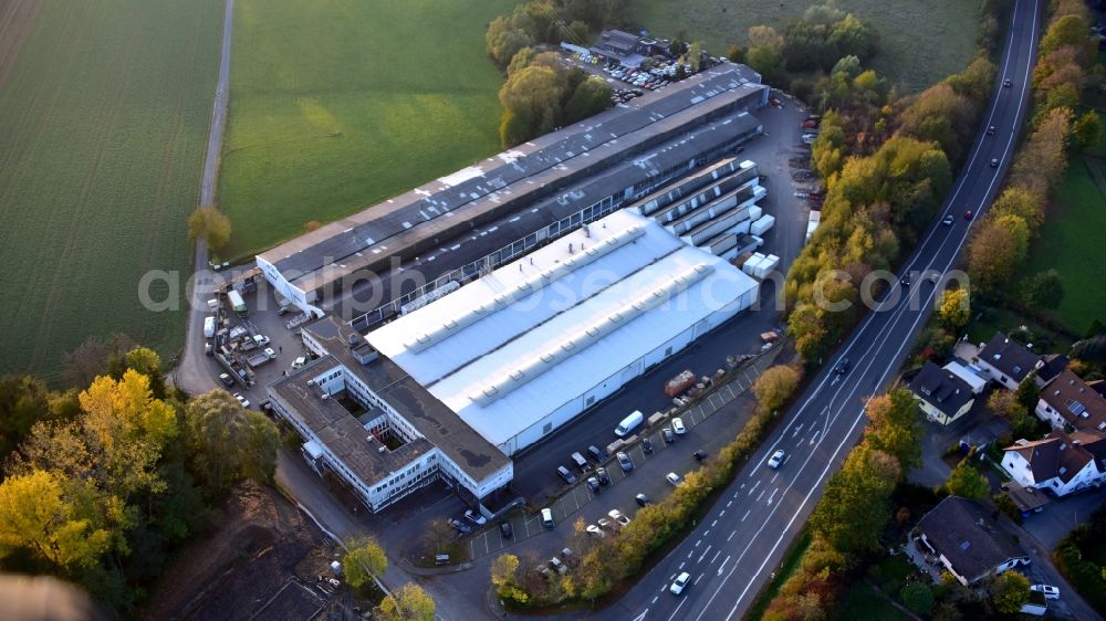 Königswinter from above - Building and production halls on the premises of BRUNE Sitzmoebel GmbH on Flurweg in the district Oberpleis in Koenigswinter in the state North Rhine-Westphalia, Germany