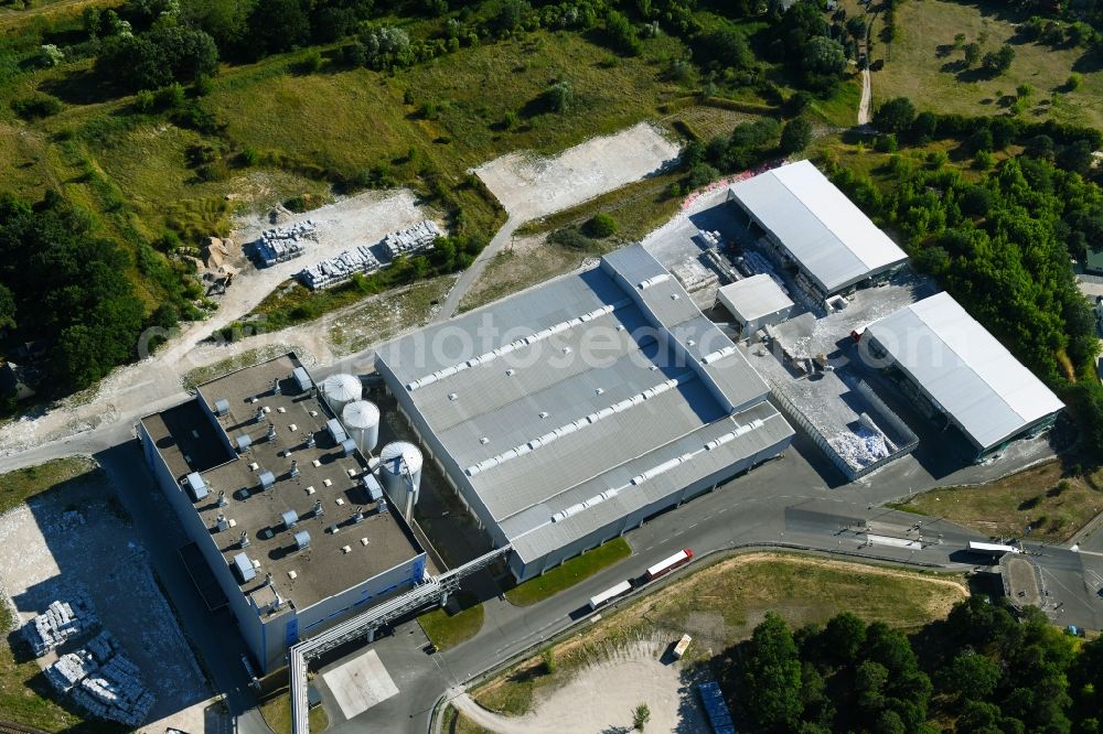 Schwedt/Oder from above - Building and production halls on the premises of BTS - Brandenburger Tapeten Schwedt GmbH on Kuhheide in the district Vierraden in Schwedt/Oder in the state Brandenburg, Germany