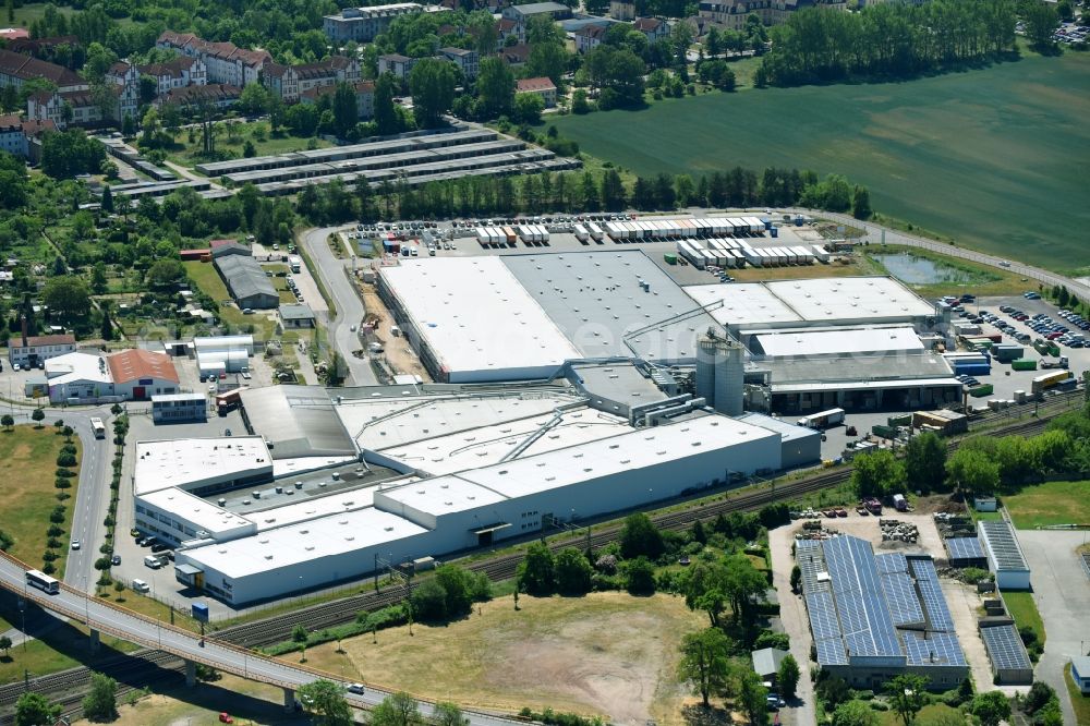 Aerial photograph Burg - Building and production halls on the premises of Burger Kuechenmoebel GmbH on Martin-Luther-Strasse in Burg in the state Saxony-Anhalt, Germany