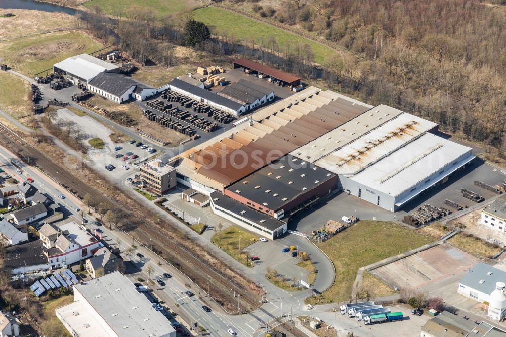 Aerial image Bestwig - Building and production halls on the premises of M. Busch GmbH & Co. KG on Ruhrstrasse in Bestwig in the state North Rhine-Westphalia, Germany