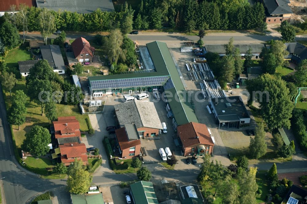 Aerial image Munster - Building and production halls on the premises of Busse Alu-Bau GmbH An der Raubkammer in Munster in the state Lower Saxony