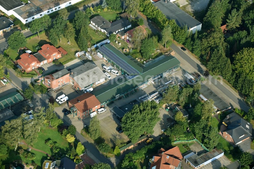 Munster from the bird's eye view: Building and production halls on the premises of Busse Alu-Bau GmbH An der Raubkammer in Munster in the state Lower Saxony