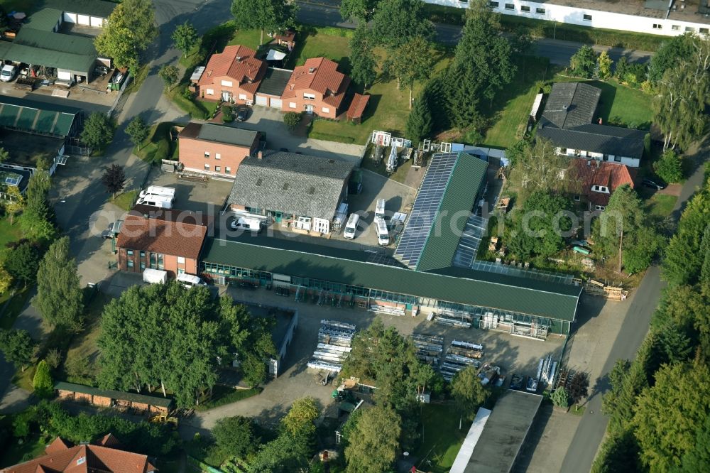 Aerial image Munster - Building and production halls on the premises of Busse Alu-Bau GmbH An der Raubkammer in Munster in the state Lower Saxony