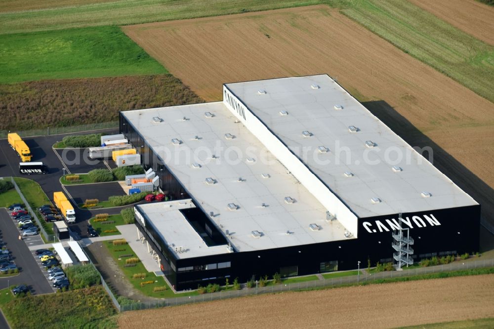 Koblenz from above - Building and production hall on the premises of Canyon Bicycles GmbH on Zaunheimer Strasse in Koblenz in the state Rhineland-Palatinate, Germany