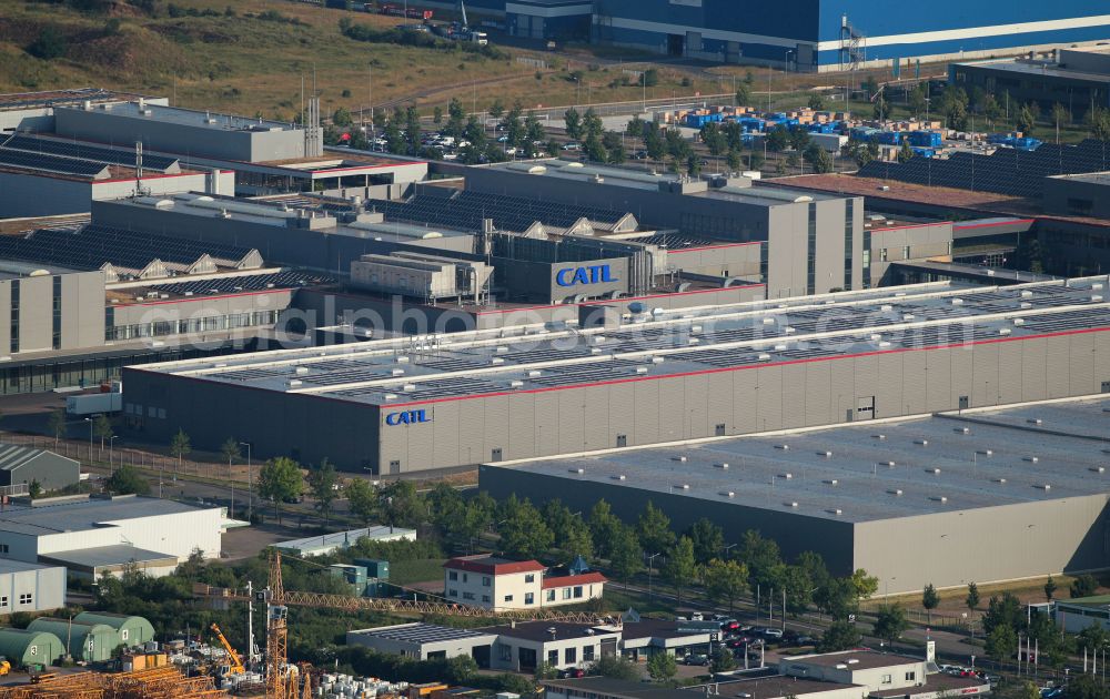 Aerial photograph Amt Wachsenburg - Factory premises of Contemporary Amperex Technology Thuringia GmbH Am Luetzer Feld in the district Bittstaedt in the district Rudisleben in Arnstadt in the state Thuringia, Germany