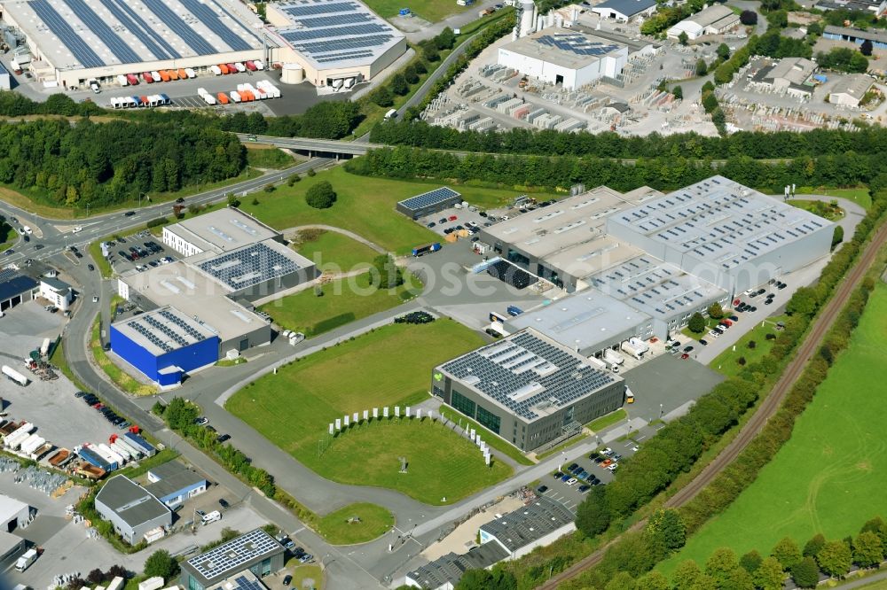 Brilon from the bird's eye view: Building and production halls on the premises of Centrotherm Am Patbergschen Dorn in Brilon in the state North Rhine-Westphalia, Germany