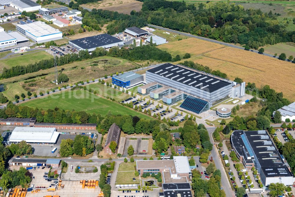 Stade from above - Building and production halls on the premises of CFK NORD Betriebsgesellschaft mbH & Co. KG on street Sophie-Scholl-Weg in Stade in the state Lower Saxony, Germany