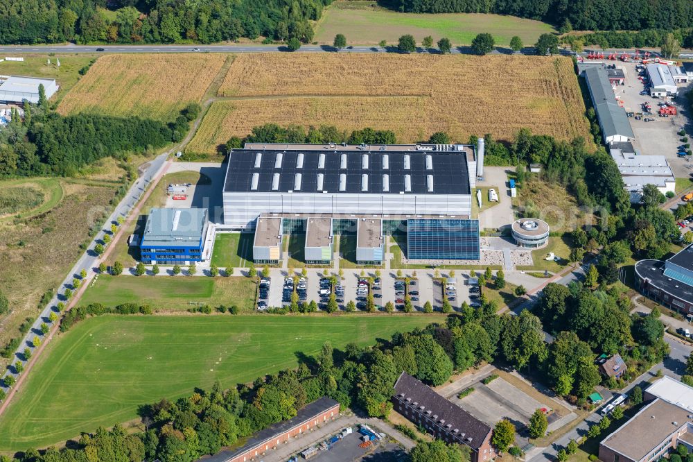 Aerial image Stade - Building and production halls on the premises of CFK NORD Betriebsgesellschaft mbH & Co. KG on street Sophie-Scholl-Weg in Stade in the state Lower Saxony, Germany